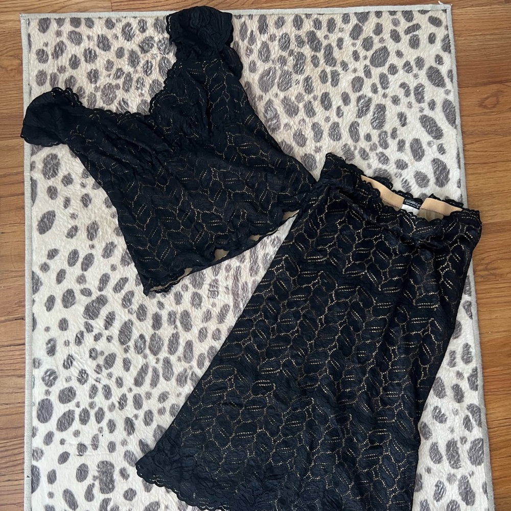 Vintage Cosabella Black Lace Top and Skirt Set